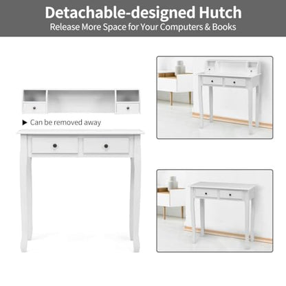 Giantex Writing Desk with 4 Drawers, Removable Floating Organizer 2-Tier Mission Home Computer Vanity Desk for Apartment Small Space, White - color: White