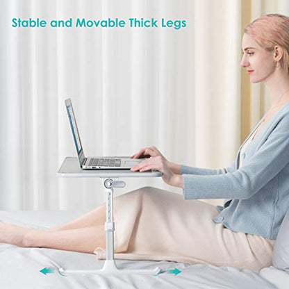 SAIJI Laptop Bed Tray Table(Large Size), Adjustable Height & Angle Laptop Stand for Bed with Detachable Stopper,Leather Bed Desk for Laptop,Portable Laptop Tray for Bed Sofa Couch and Floor (Grey)