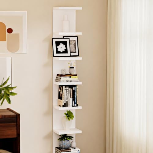 Lack Wall Shelf Unit with Extra Strong Backboard, Versatile 7 Tier Shelf Unit, White Lack Wall Shelf, Display Floating Shelf with LED Remote Control Light (White) - color: White