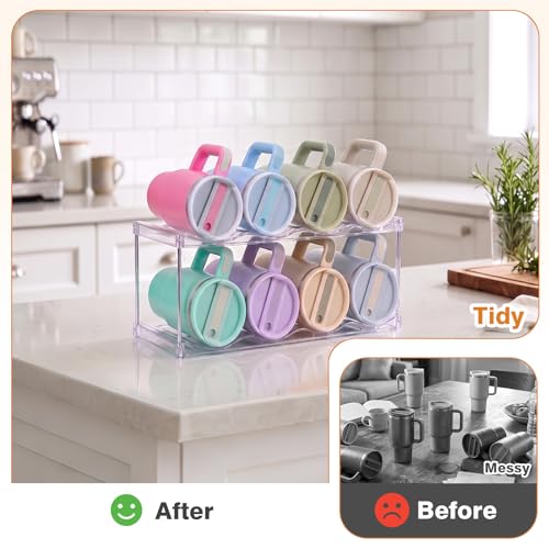 Large Compartment Water Bottle Organizer, Stackable Water Bottle Holder for Stanley 40 oz Tumbler, Clear Tumbler Organizer for Cabinet, Kitchen Pantry or Countertop, 3 Pack (2 Pack) - size: 2 Pack