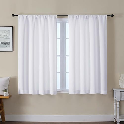Gwine Pura White Curtains for Bedroom 45 Inch Length, Light Filtering Thermal Insulated Noise Reducing Window Curtains, Elegant Solid Soft Curtain Panel Drapes for Living Room, Each 40Wx45L, 2 Panels - color: Pure White, size: 40"W x 45"L (Pack of 2)