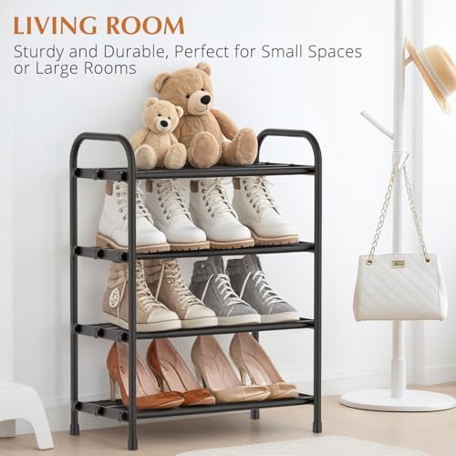 INSMART 4-Tier Expandable Shoe Rack, Stackable and Adjustable Shoes Organizer Storage Shelf, Sturdy and Durable Metal Structure Free Standing Shoe Rack for Closet Entryway Doorway - color: Black, size: 4-Tier