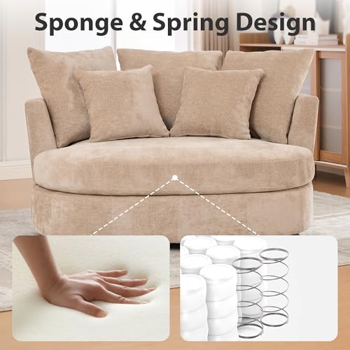 Chifee & Vingol 55" W Oversized Accent Barrel Chair Large Round Chair Extra Large Armchair with 5 Pillows for Living Room,Bedroom,Home Theater,Chenille,70" W-Wheat - color: 55"- Wheat