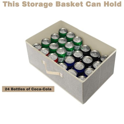 Storage Baskets, 15.7-Inch Woven Fabric Bins, Storage Cubes with Reinforced Handles, Organizer Bins for Closet Shelves, Foldable, for Toys, Clothes, Natural Beige (4PCS/Beige-15.7*11*7.8inch)
