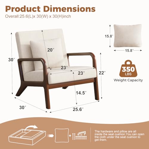 Modern Accent Chairs Set of 2,Upholstered Reading Arm Chair with Lumbar Pillow & Solid Wood Frame, Living Room Chairs, Breathable Linen,Beige-2 - color: New Arrival - Beige, Linen, size: Set of 2