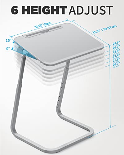SAIJI Heavy Duty TV Trays Upgraded TV Tables for Eating on Couch | Angle & Height Adjustable Living Room Dinner Table, Laptop Desk for Sofa/Bedside/ Recliner, with Cup Holder and Tablet Slot - color: Grey