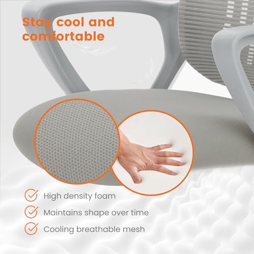Sweetcrispy Executive Home Office Chair, Mesh Office Chair, Grey | Ergonomic Executive, Adjustable Height, 360° Swivel Wheels, Mid-Back, Comfy Arms, Bedroom, Study, Student - color: Grey, size: 18.5"D&Fixed Arm-Plus