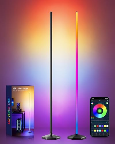2 Pack Corner LED RGB Floor Lamp, Smart Dimmable Corner Light with Music Sync, Color Changing Ambient Lighting with App and Remote Control, for Bedroom, Living Room Gaming Room - color: 2 packs
