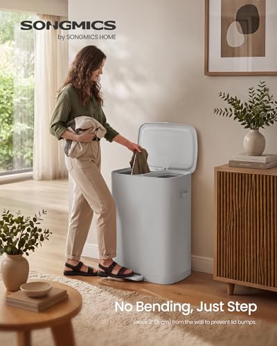SONGMICS Laundry Basket with Lid, 42.2 Gallons, 2-Compartment Laundry Hamper with Handle and Pedal, Removable Liner, Easy Assembly, 22 x 18.5 x 29.5 Inches, Dove Gray ULCB832G101 - color: Dove Gray