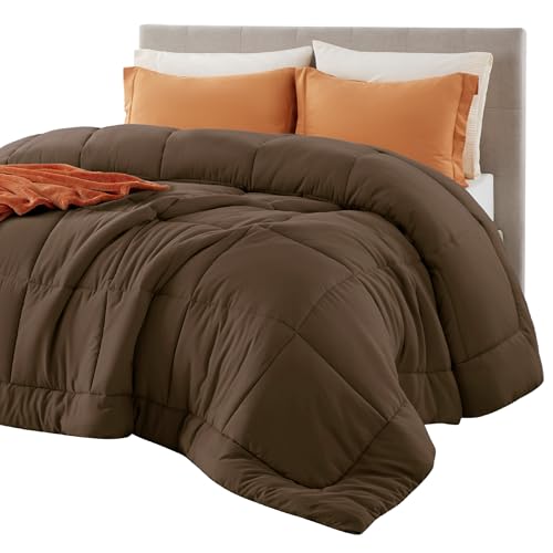 Bedsure Comforter Duvet Insert - Quilted Comforters Queen Size, All Season Duvet, GentleSoft Down Alternative Bedding, with 8 Tabs, Gifts for Women/Men, Brown, Queen 88 x 88 Inches - color: Brown, size: Queen