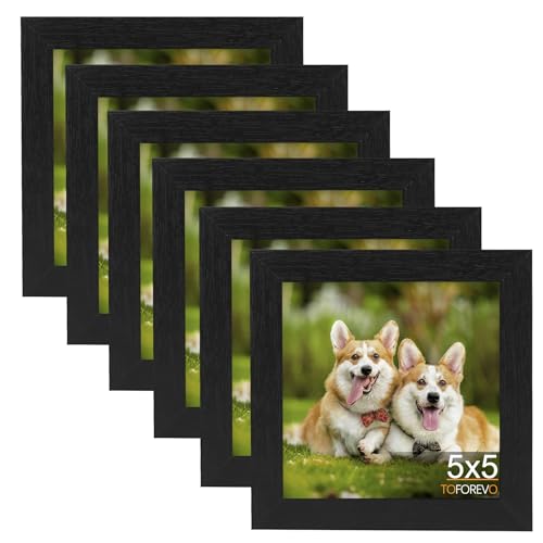 TOFOREVO 5x5 Picture Frames set of 6, Black | Wood Grain Design, Wall Mounting or Tabletop Display, for Christmas Mother's Day Father's Day birthday - color: Black Wood Grain, size: 5x5