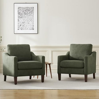 VKNOW Accent Chairs, Living Room Chairs with Wood Legs, Green | Mid Century Armchair, Flexible Cushion, No Tool Assembly, Removable Cushion, Upholstered Single Sofa For Living Room, Bedroom - color: Green