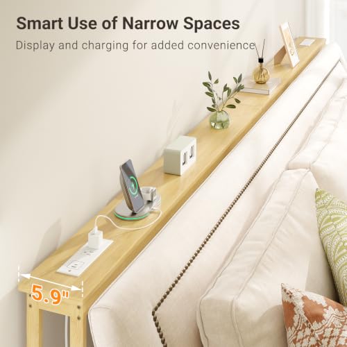 ELYKEN Bamboo 110.2'' Narrow Console Table, Long Sofa Table Behind Couch | Slim Entryway with Outlet, Skinny Hallway Table with Charging Station for Living Room, Foyer, Entrance, Natural - color: Natural, size: 5.9"D x 110.2"W x 31.5"H