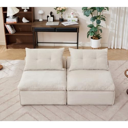 Modular Sofa 2 Seater: DIY Armless Design with Soft Chenille Fabric & 4 Pillows - Creative Studio Seating for Small Spaces & Home Office Use