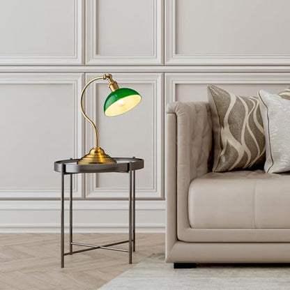 O'Bright Bankers - Cordless LED Table Lamp, Battery-Operated, Rechargeable, 3-Level Dimming, Universal USB-C Charging, 180° Swivel Head, Classic Green Glass Shade, Antique Brass - color: Antique Brass-Green Glass