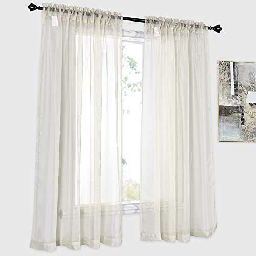 2 Panels Solid Color Beige Sheer Curtains Elegant Rod Pocket Window Voile Panels Drapes for Bedroom Living Room (52X54 Inches) - color: Beige, size: 52"W x 54"L (Pack of 2)
