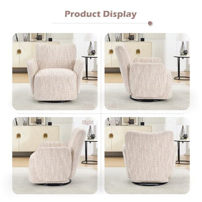 Swivel Accent Chair, 360 °Swivel Barrel Chair, Modern High-Back Armchair with Padded Armrest, Soft Cushion, Comfy Single Sofa for Living Room, Bedroom, Beige - color: Beige