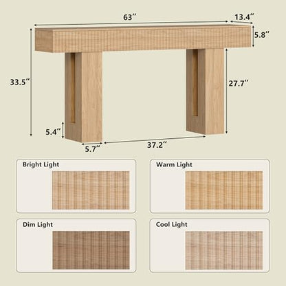 63-Inch Long Entryway Console Table with a Fluted Design, Thick Wood Farmhouse Sofa Table Behind Couch, Narrow Hallway Accent Table for Living Room, Foyer, Entrance, Natural Oak - color: Natural Oak, size: 63 Inch