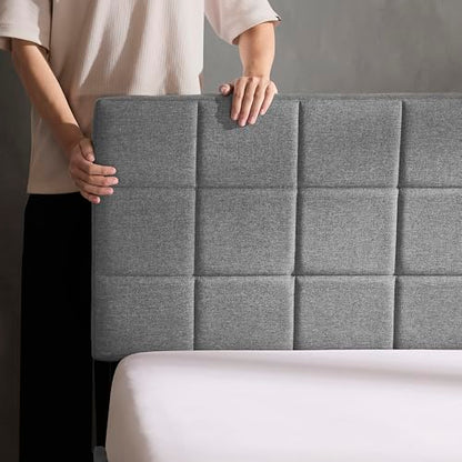 Hearth & Harbor Bed Headboard, Square Tufted Linen Queen Headboard Only, Upholstered, Wall Mounted, Adjustable Height 34'-42', Modern, Silver - color: Silver, size: Queen