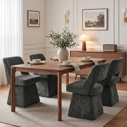VKNOW Upholstered Swivel Dining Chair with Curved Open Back | Modern Dining Room Chairs with Chenille Fabric, Space-saving, Easy Assembly, for Dining Room, Living Room, Bedroom, Black - color: Black