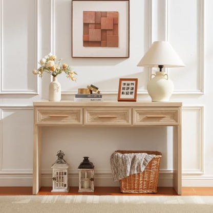 RWYHG 47" Entryway Table with 3 Drawers, Modern Wood Console Table, Natural | Layered Drawer Front Design , Open Bottom Storage, Farmhouse Behind Couch Table, Entry Table for Living Room Hallway& Foyer - color: Natural