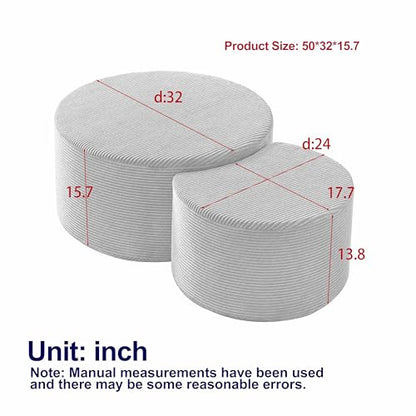 49.7'' Foam Round Nesting Coffee Table Set of 2, Modern Upholstered Side End Table Ottoman Footrest, No Assembly, Gray - color: 49.7''-gray