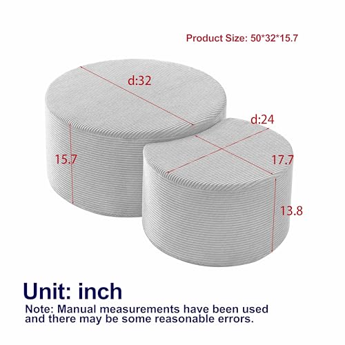 49.7'' Foam Round Nesting Coffee Table Set of 2, Modern Upholstered Side End Table Ottoman Footrest, No Assembly, Gray - color: 49.7''-gray
