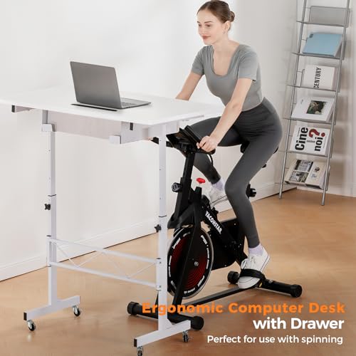 COMHOMA Standing Desk Adjustable Height & Tiltable Tabletop, Portable Stand Up Desk for Laptop, Mobile Folding Desk for Home Office Work and Walking Pad Treadmill, Height 30.7"-46.4", White - color: White, size: 31.5 IN