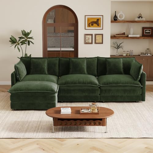 3 Seater Sectional Sofa,103.8 inch L-Shape,Green | Chenille Deep Seat Sofa with Pillow for Living Room, Bedroom and Apartment - color: Green, size: 103.8Inch-L