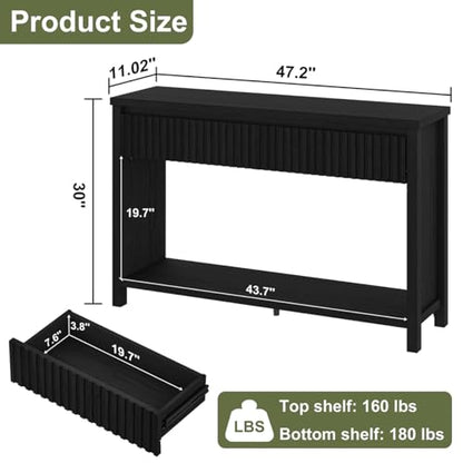 Wood Console Table for Entryway, 47In Entryway Table with Storage, Narrow Sofa Tables with Drawers, Modern Black Couch Tables for Living Room, Black Oak - color: Black Oak