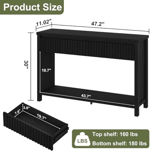 Wood Console Table for Entryway, 47In Entryway Table with Storage, Narrow Sofa Tables with Drawers, Modern Black Couch Tables for Living Room, Black Oak - color: Black Oak