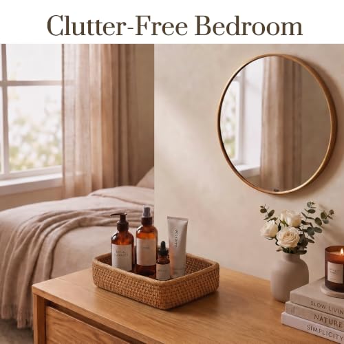 Yangqihome Natural Rattan Storage Baskets, Rectangular Woven Fruit Baskets, Decorative Wicker Basket and Small Baskets for Organizing (Set of 3) - size: Natural S / M / L