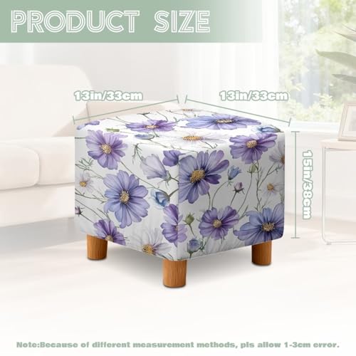 Purple Daisy Print Ottoman Cover Stretch Ottoman Slipcover Square, Polyester and Spandex Fabric for Square Ottomans, Storage Stool, Universal Footstool Protector - color: Purple Daisy