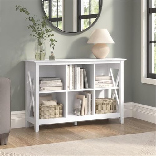Bush Home 6 Cube Bookcase, Modern Farmhouse Organizer with Open Shelving and Cubbies, Storage for Living Room or Home Office, Key West Collection, Pure White Oak