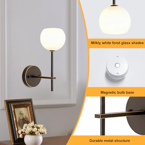 Brown Gold Battery Operated Wall Sconces Set of 2, Rechargeable Wireless Wall Lights with Milky White Frosted Glass, 12 RGB and 3CCT Dimmable, Wall Lamps with Remote for Bedroom Living Room Hallway - color: Brown Gold