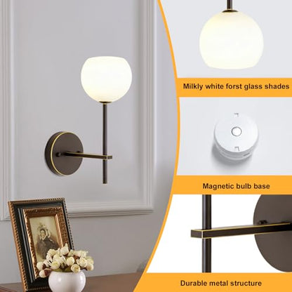 Brown Gold Battery Operated Wall Sconces Set of 2, Rechargeable Wireless Wall Lights with Milky White Frosted Glass, 12 RGB and 3CCT Dimmable, Wall Lamps with Remote for Bedroom Living Room Hallway - color: Brown Gold