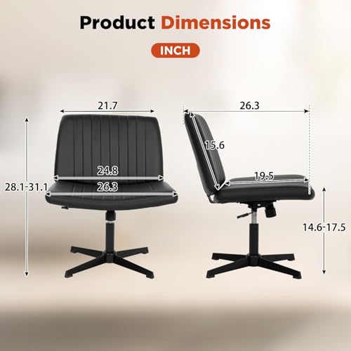 Criss Cross Chair, Armless Cross Legged Office Chair, Comfortable Vanity Chair with Back, Fabric Adjustable Wide Swivel Criss Cross Desk Chair for Home Office, Black - color: Black