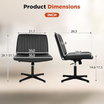 Criss Cross Chair, Armless Cross Legged Office Chair, Comfortable Vanity Chair with Back, Fabric Adjustable Wide Swivel Criss Cross Desk Chair for Home Office, Black - color: Black
