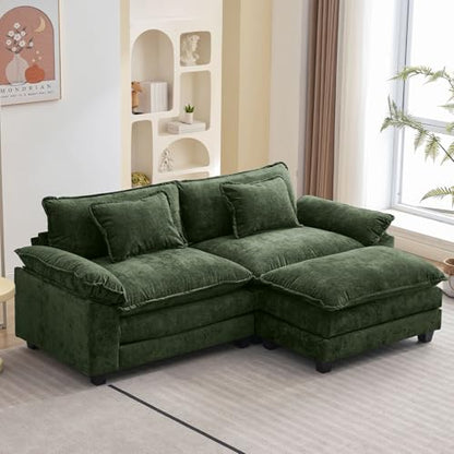 86" Modular Sectional Sofa, Comfy Deep Cloud Couch with Ottoman | L-Shaped Couches for Living Room, Modular Couch, Deep and Wide Seat, Chenille Sofa Sleeper with Throw Pillows, Green - color: Green, size: 86 Inch L