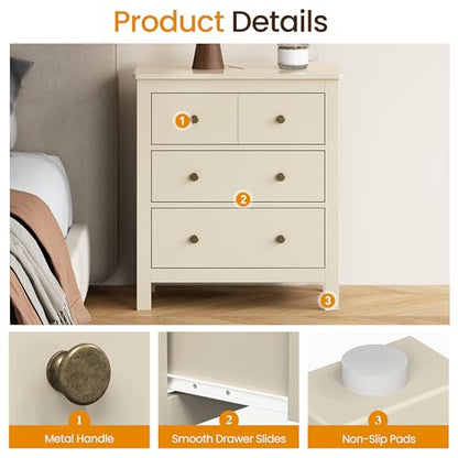 RoyalCraft 3 Drawer Nightstand, 27'' Wood Bedside Table with Storage Drawers, Modern Bedroom Storage Cabinet for Entryway, Hallway, Beige - color: Beige