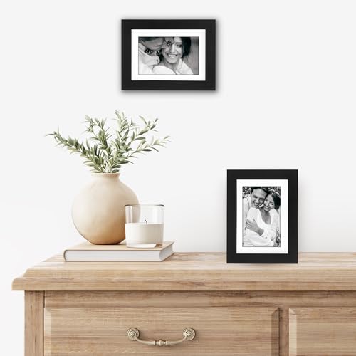 Americanflat 5x7 Picture Frame with Shatter-Resistant Glass - Set of 2 - Use as 4x6 Frame with Mat or Display 5x7 Photo Without Mat - Signature Collection - Picture Frames for Tabletop or Wall - Black | Engineered Wood construction, Shatter-resistant glas
