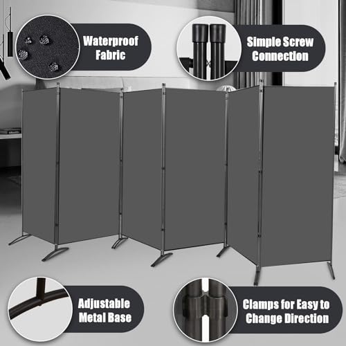 Room Divider-Folding Privacy Screens, 6 ft Partition Room Dividers Wall for Separation, Home, Office, Classroom, Studio (Grey, 6 Panel) - color: Grey, size: 6 Panel