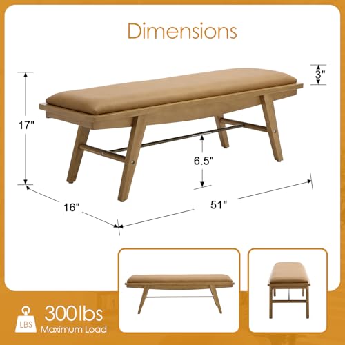 51'' Entryway Bench Leather Upholstered Shoe Benches Farmhouse Dining Table Benches for for Hallway Living Room Bedroom End of Bed, Brown - color: Brown, size: 51''