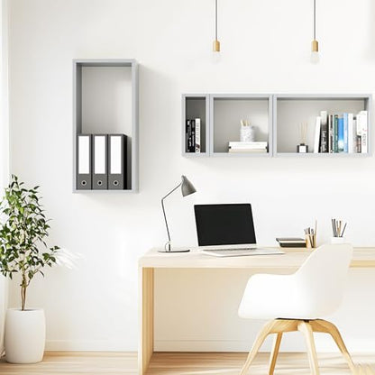 Wall Mount Shelf Set of 4, Floating Cube Shelves for Space Discovery Home and Commercial Use, Large Size Shelves Set, Grey - color: Grey, size: Set4
