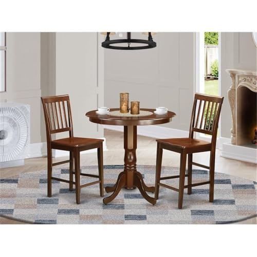 East West Furniture JAVN3-MAH-W 3 Piece Kitchen Counter Set for Small Spaces Contains a Round Dining Room Table with Pedestal and 2 Dining Chairs, 36x36 Inch, Mahogany - color: Javn3-mah-w