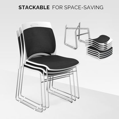 VINGLI Stackable Plastic Mesh Padded Chairs for Office Set of 20, Black | Stacking Chairs with Metal Sled Base, Ergonomic Plastic Pad Seat & Back, Waiting Banquet Guest Break Room, Easy to install - color: Black, size: 20 Pack