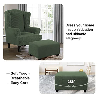 H.VERSAILTEX Ottoman Cover Slipcover Rectangle Fit Length 29'-34' Footrest Sofa Slipcovers Stool Cover Footstool Protector Covers Feature Stretch Thick Soft Jacquard Fabric Washable - Bronze Green - color: Bronze Green, size: Rectangle-Large