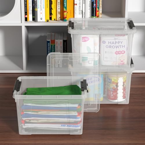 4-Pack 22 Quart Rolling Storage Bins with Lids & Wheels | Clear Plastic Latching Organizer Boxes, Stackable Containers for Home & Office - size: 22 Quart