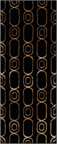 Rugs.com - Vogue Geo Rug – 5 Ft Runner Black and Gold Modern Textured Rug – Perfect for Hallways, Entryways, and Narrow Indoor Spaces - color: Black and Gold, size: 2' x 5'1" (Runner)