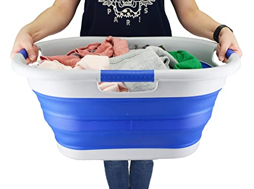 SAMMART 40L (10.5 gallon) Collapsible Plastic Laundry Basket - Foldable Pop Up Storage Container/Organizer - Portable Washing Tub - Space Saving Hamper/Basket (1, Grey/Purplish Blue) - color: Grey/Purplish Blue